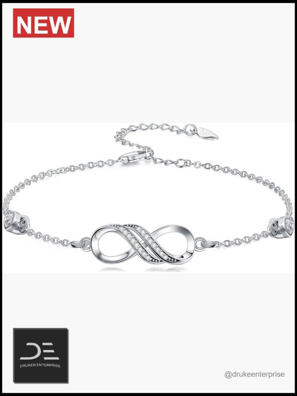 Infinity Heart Anklet 925 Sterling Silver 14K Gold Plated Bracelet for Women